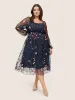 Square Neck Embroidered Lace Mesh Lantern Sleeve Dress sold by Bloomchic
