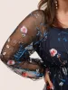 Square Neck Embroidered Lace Mesh Lantern Sleeve Dress sold by Bloomchic