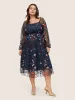 Square Neck Embroidered Lace Mesh Lantern Sleeve Dress sold by Bloomchic