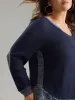 Waffle Knit Two Tone Notched Patchwork T-shirt sold by Bloomchic