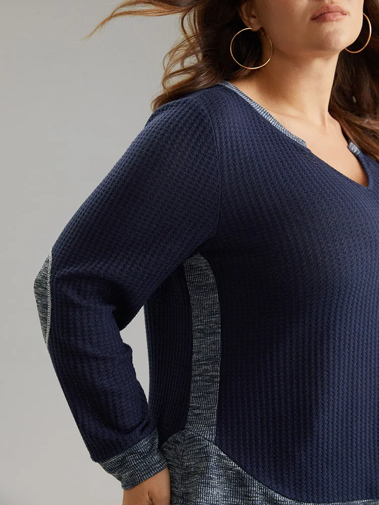 Waffle Knit Two Tone Notched Patchwork T-shirt sold by Bloomchic product image thumbnail 5