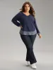 Waffle Knit Two Tone Notched Patchwork T-shirt sold by Bloomchic