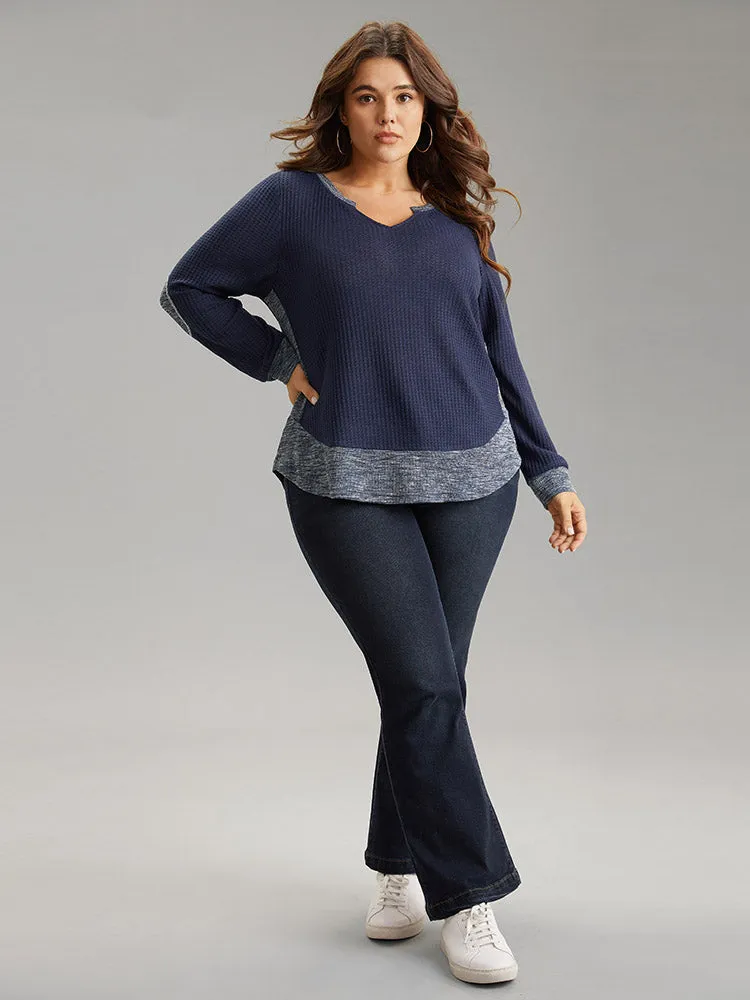 Waffle Knit Two Tone Notched Patchwork T-shirt sold by Bloomchic product image thumbnail 4