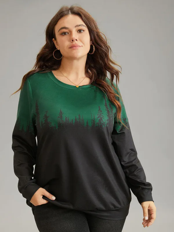 Ombre Forest Contrast Crew Neck Sweatshirt sold by Bloomchic