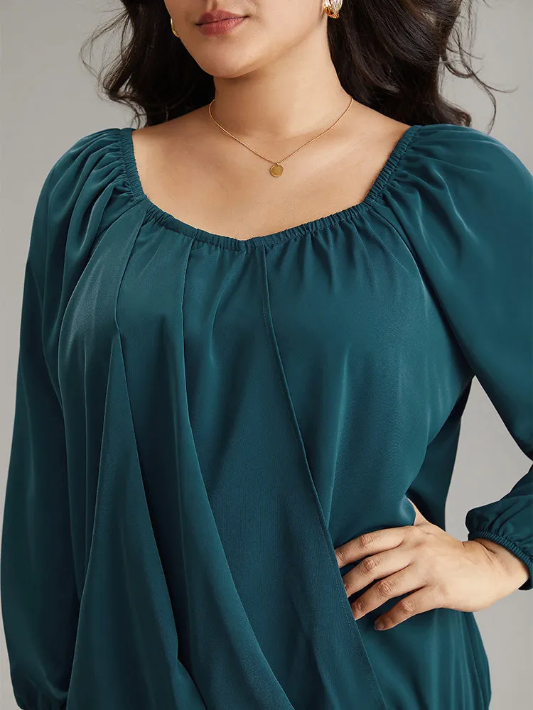 Static-Free Solid Lantern Sleeve Plicated Detail Blouse sold by Bloomchic product image thumbnail 5