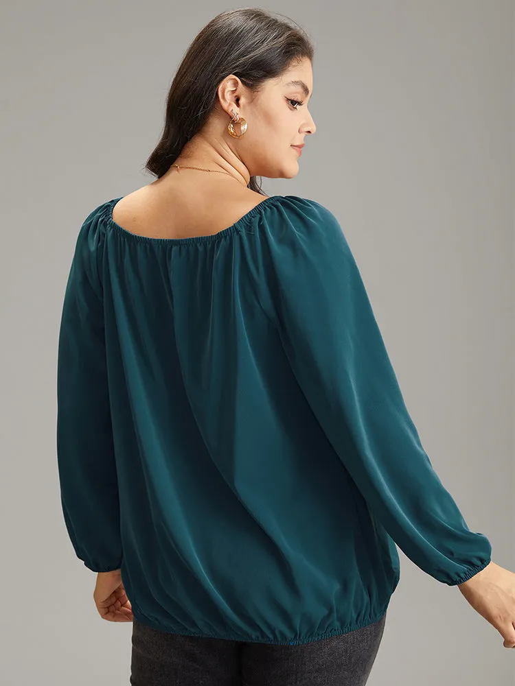 Static-Free Solid Lantern Sleeve Plicated Detail Blouse sold by Bloomchic product image thumbnail 2