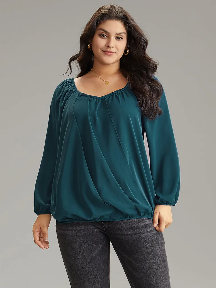Static-Free Solid Lantern Sleeve Plicated Detail Blouse sold by Bloomchic product image thumbnail 3