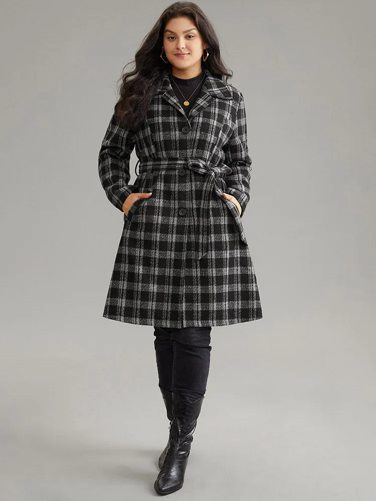 Plaid Button Up Belted Bowknot Maxi Coat sold by Bloomchic