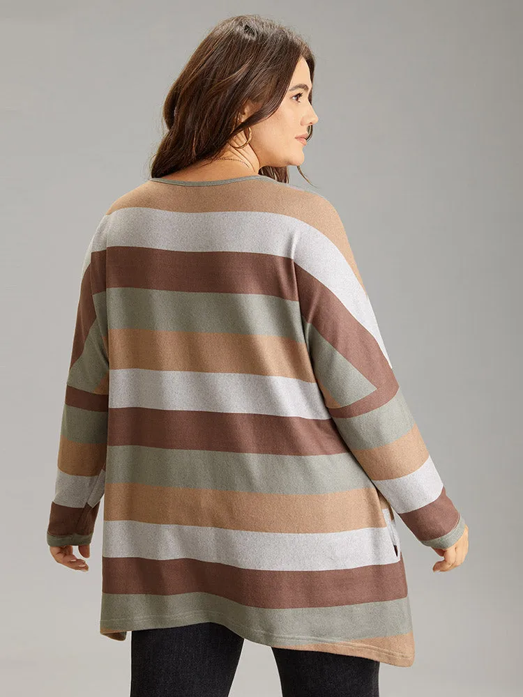 Colour Striped Contrast Pocket Dolman Sleeve Tunic T-shirt sold by Bloomchic product image thumbnail 2