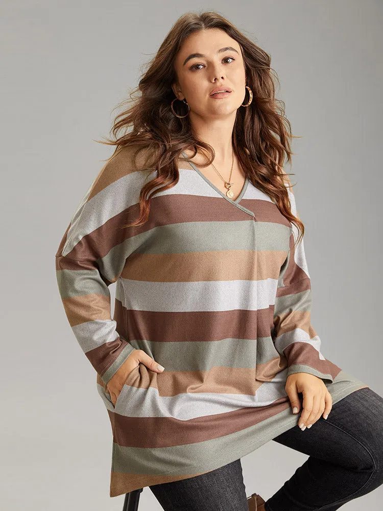 Colour Striped Contrast Pocket Dolman Sleeve Tunic T-shirt sold by Bloomchic product image thumbnail 3