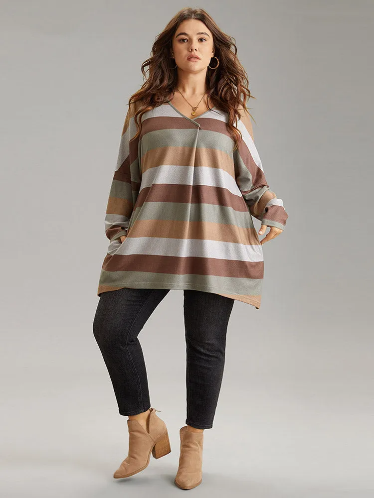 Colour Striped Contrast Pocket Dolman Sleeve Tunic T-shirt sold by Bloomchic product image thumbnail 4