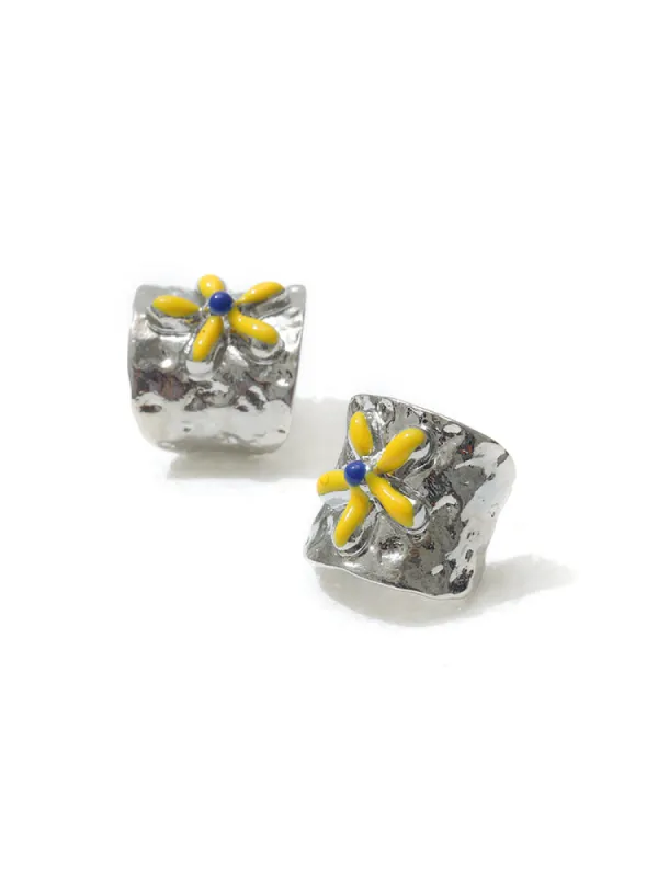 Floral Two Tone Circular Hoop Earrings sold by Bloomchic