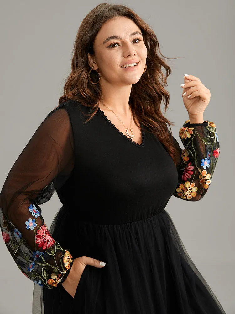 Floral Embroidered Crochet Lace Mesh Dress sold by Bloomchic product image thumbnail 4