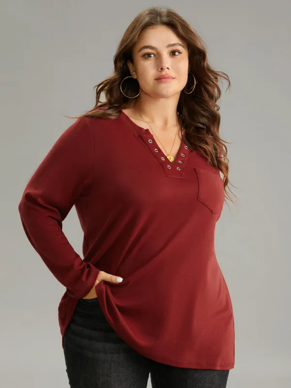 Supersoft Essentials Solid Eyelets Notched T-shirt sold by Bloomchic