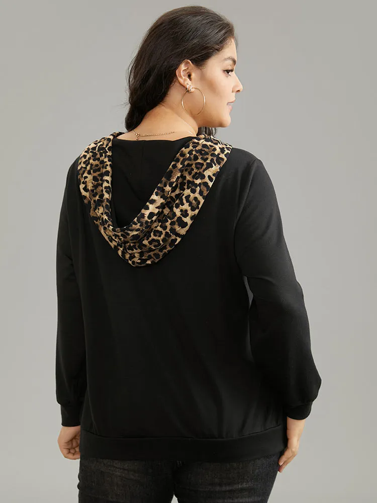 Leopard Patchwork Kangaroo Pocket Hooded Sweatshirt sold by Bloomchic product image thumbnail 2