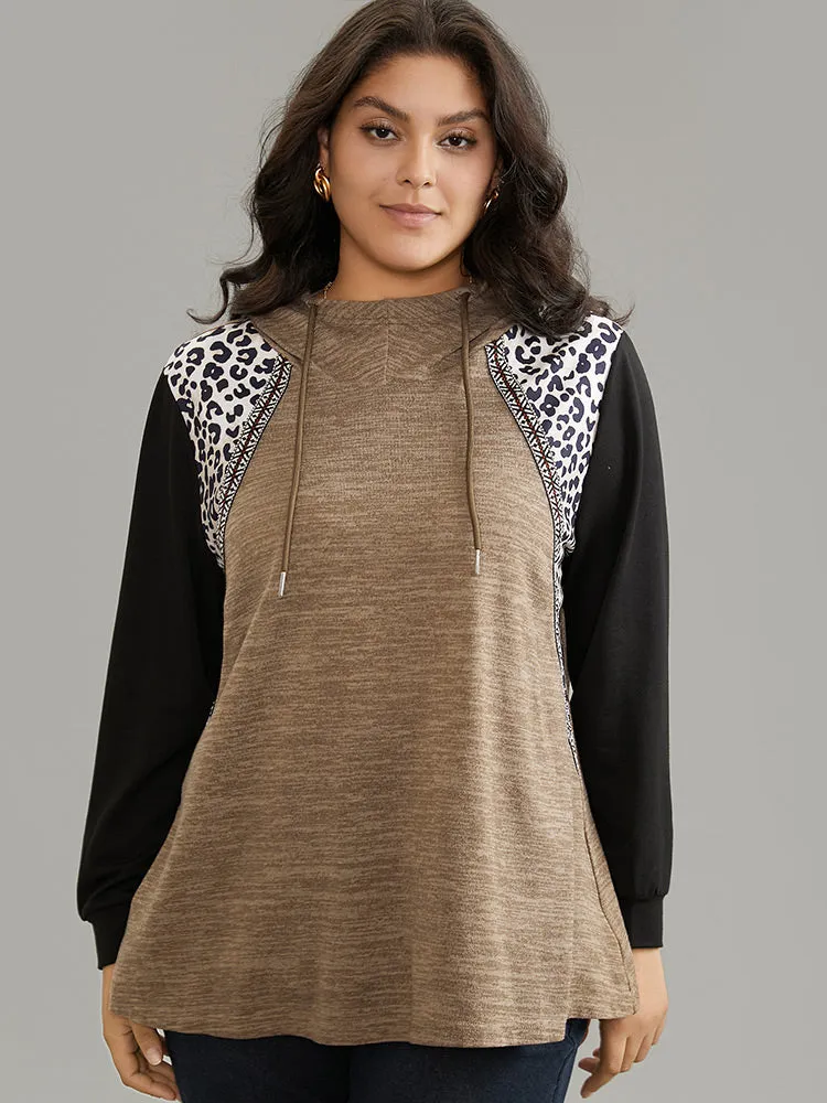 Leopard Patchwork Contrast Hooded Sweatshirt sold by Bloomchic