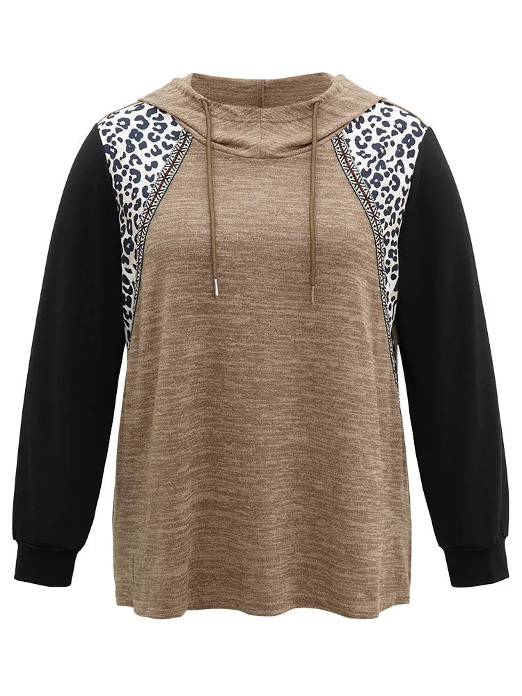 Leopard Patchwork Contrast Hooded Sweatshirt sold by Bloomchic product image thumbnail 5