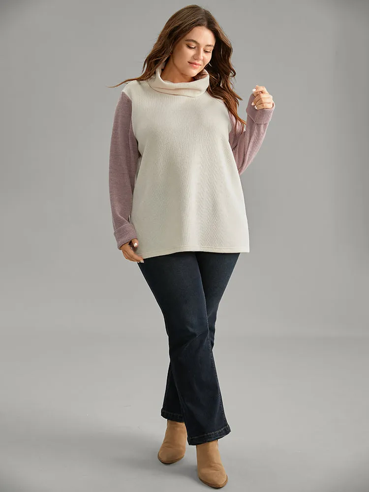 Two Tone Turtle Neck Patchwork Sweatshirt sold by Bloomchic product image thumbnail 3