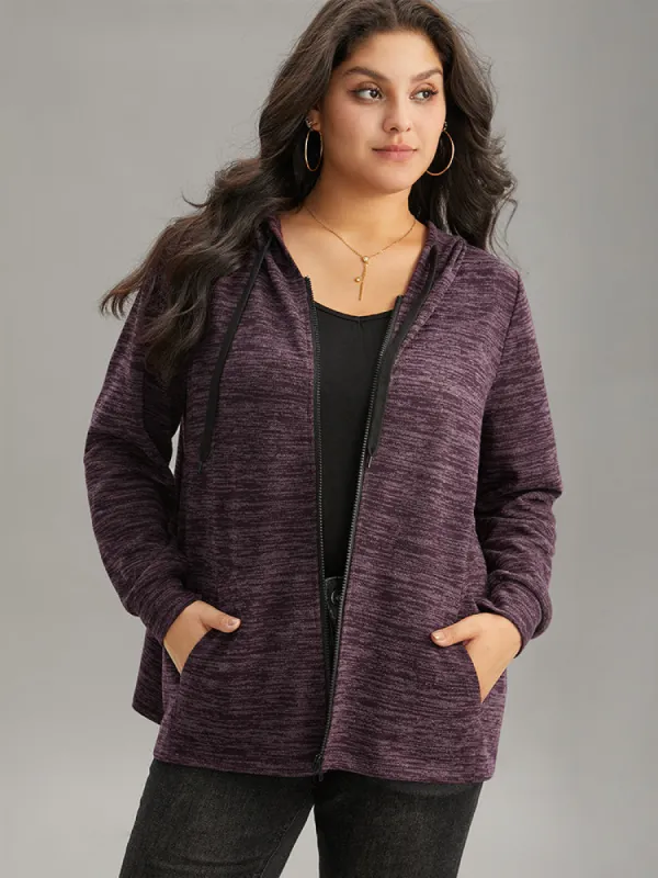 Solid Heather Pocket Hooded Zipper Sweatshirt sold by Bloomchic