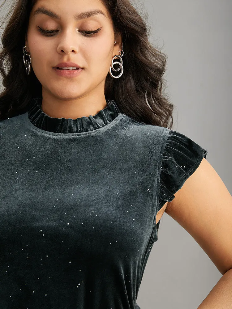 Velvet Frill Trim Ruffle Cap Sleeve Tank Top sold by Bloomchic product image thumbnail 4