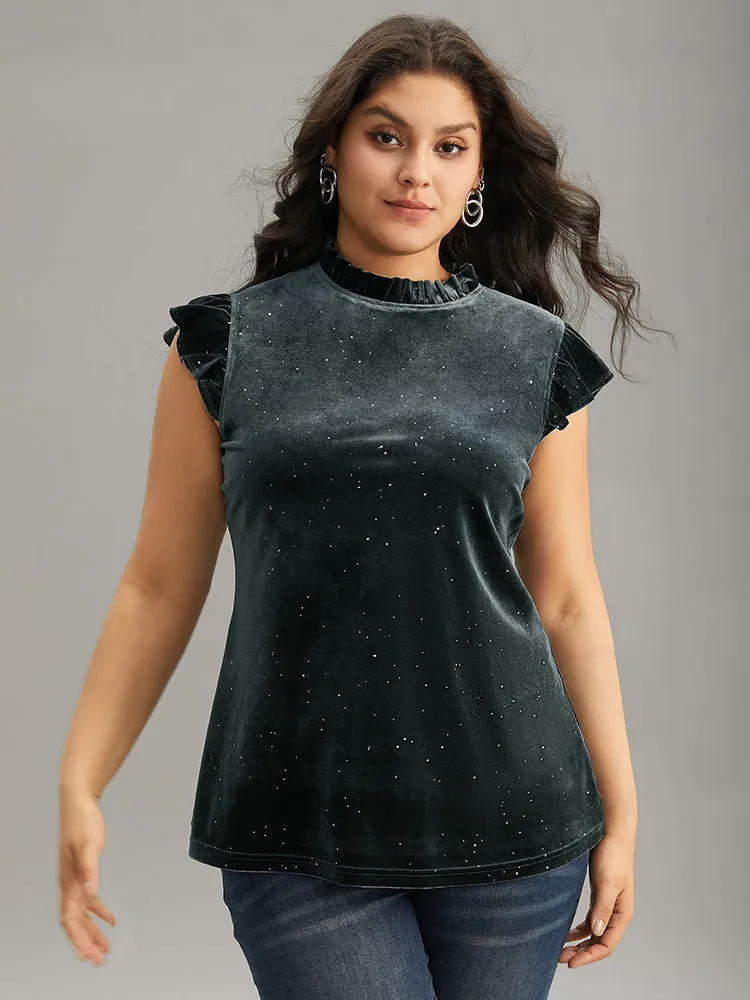 Velvet Frill Trim Ruffle Cap Sleeve Tank Top sold by Bloomchic