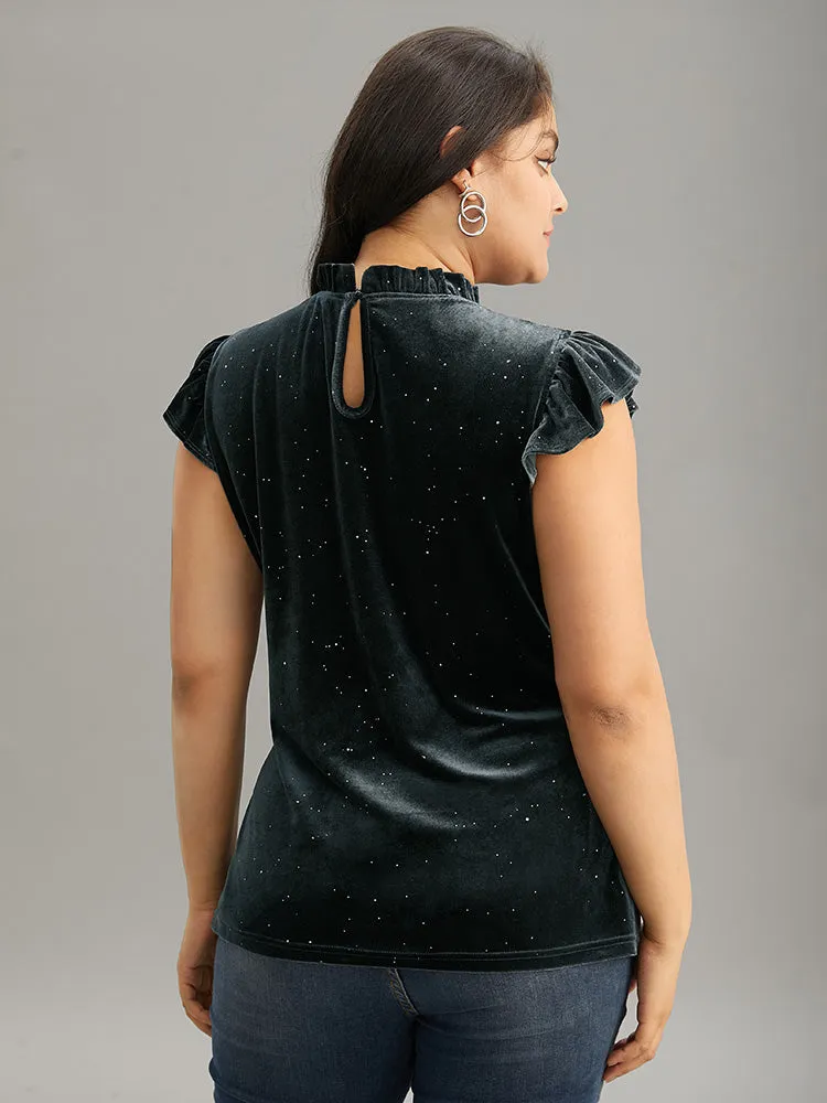 Velvet Frill Trim Ruffle Cap Sleeve Tank Top sold by Bloomchic product image thumbnail 2