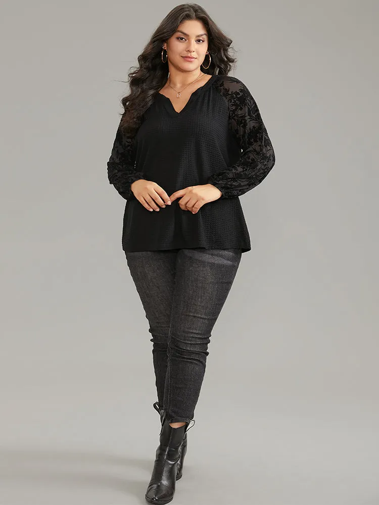 Silhouette Floral Print Mesh Waffle Knit T-shirt sold by Bloomchic product image thumbnail 4