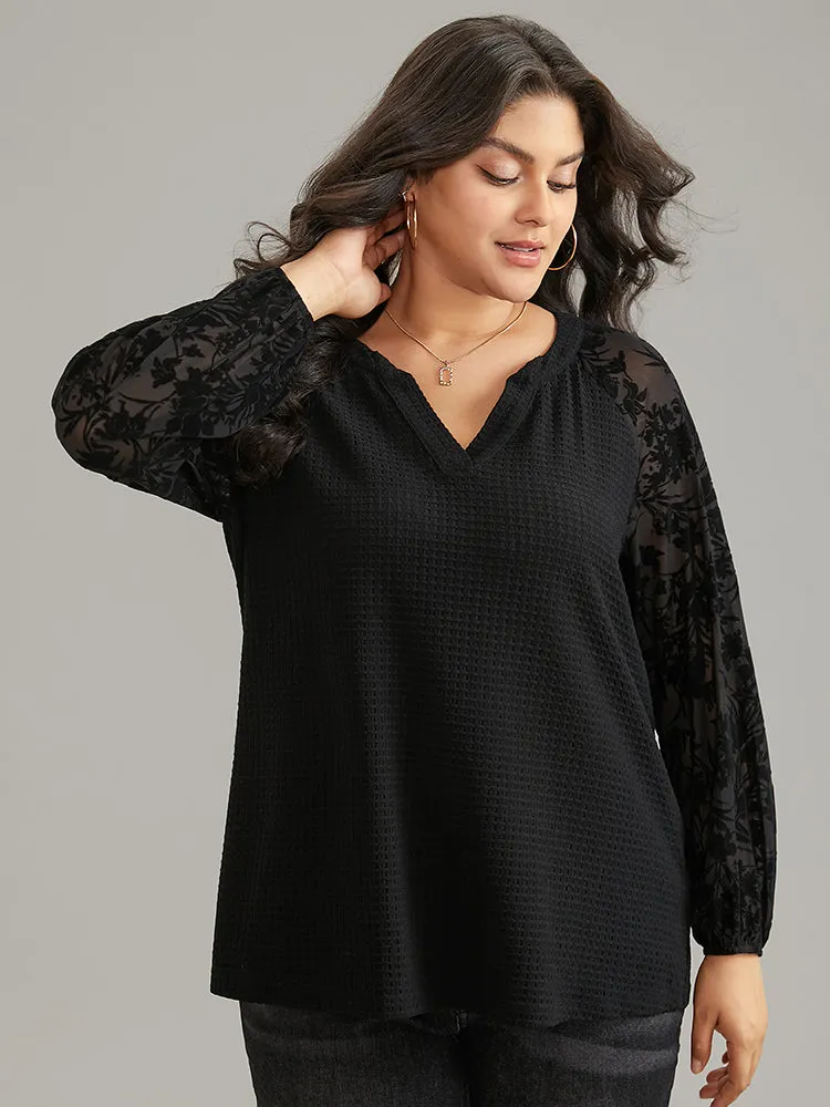 Silhouette Floral Print Mesh Waffle Knit T-shirt sold by Bloomchic