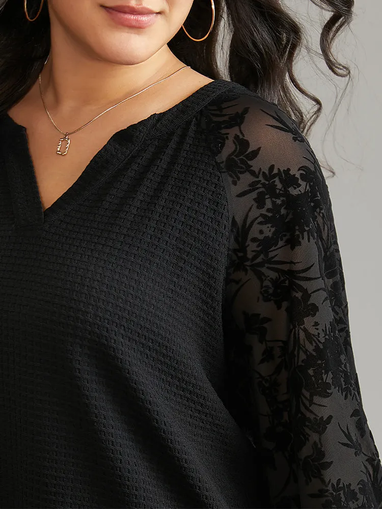 Silhouette Floral Print Mesh Waffle Knit T-shirt sold by Bloomchic product image thumbnail 5