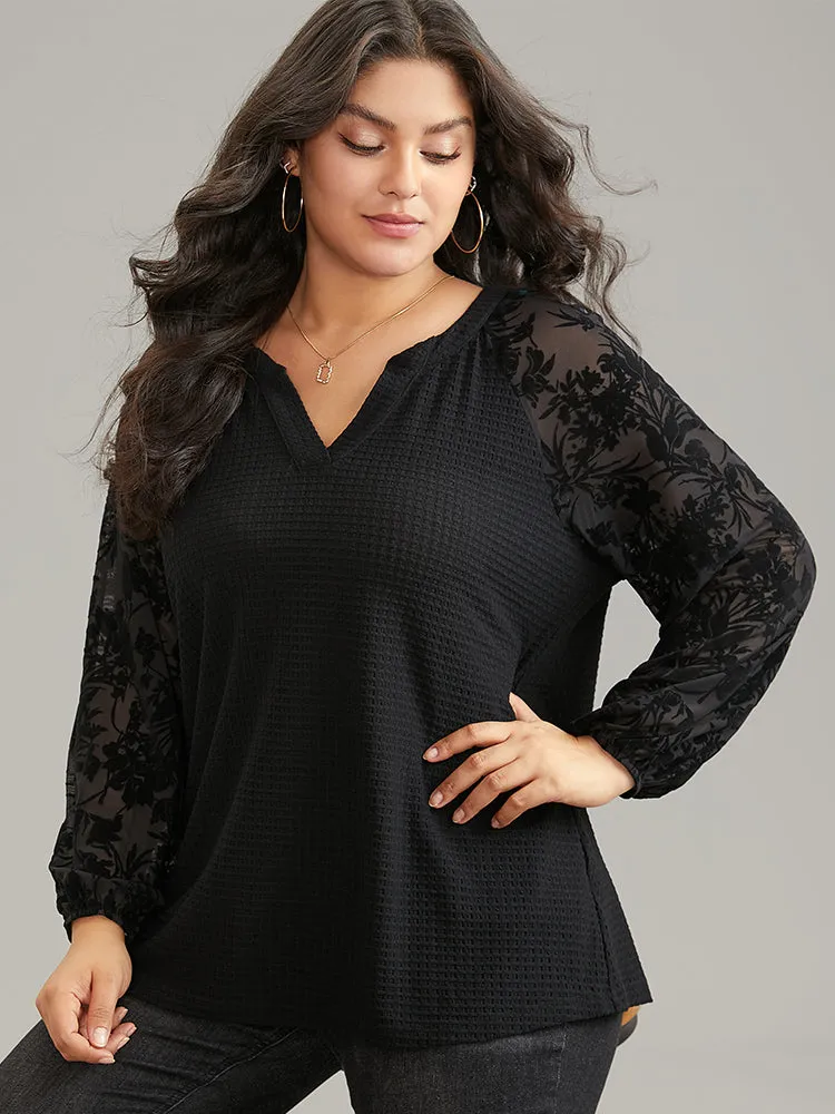 Silhouette Floral Print Mesh Waffle Knit T-shirt sold by Bloomchic product image thumbnail 2