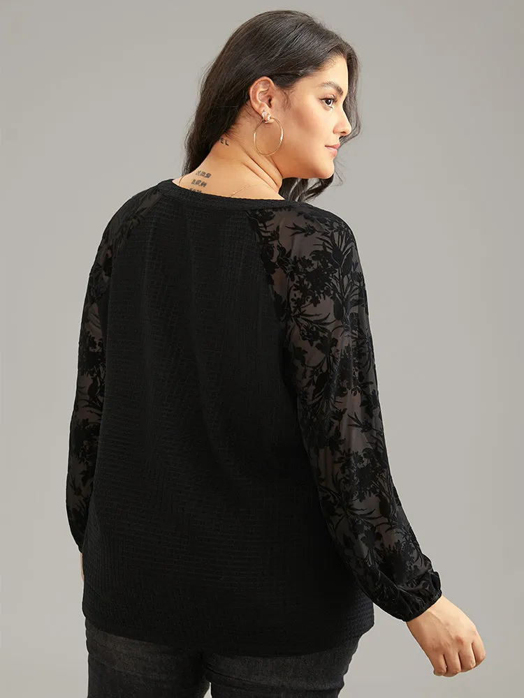 Silhouette Floral Print Mesh Waffle Knit T-shirt sold by Bloomchic product image thumbnail 3