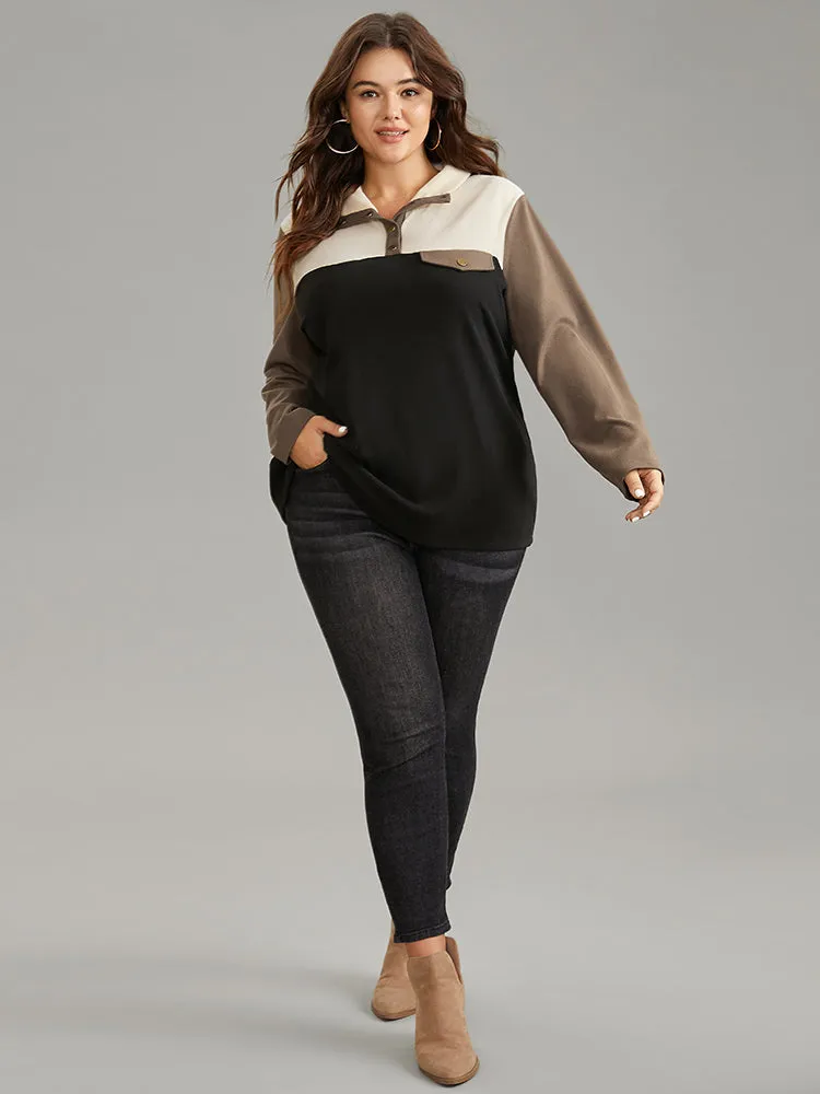 Contrast Patchwork Button Up Flap Detail Sweatshirt sold by Bloomchic product image thumbnail 4