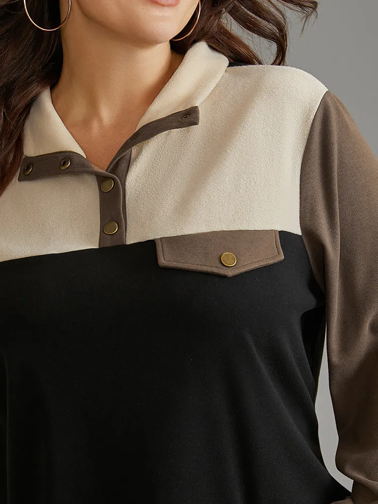 Contrast Patchwork Button Up Flap Detail Sweatshirt sold by Bloomchic product image thumbnail 5