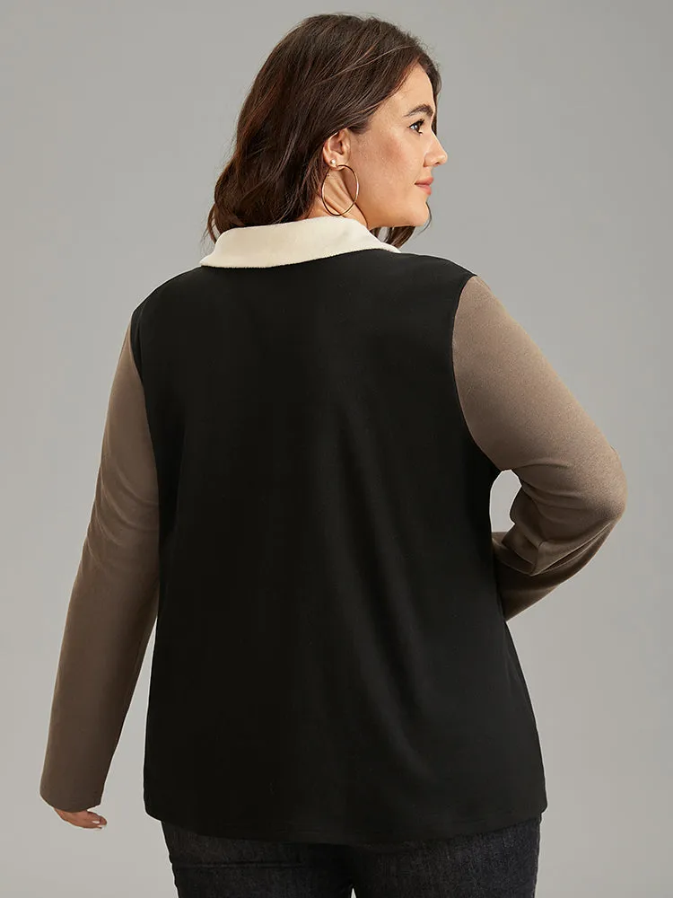 Contrast Patchwork Button Up Flap Detail Sweatshirt sold by Bloomchic product image thumbnail 2