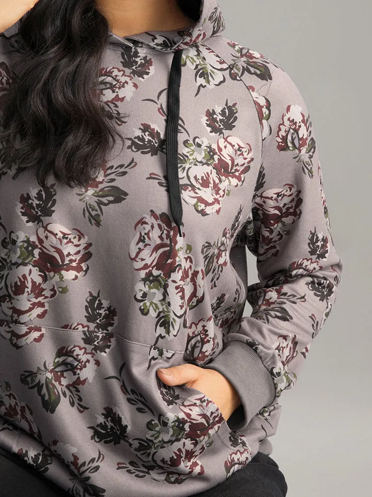 Floral Drawstring Hooded Kangaroo Pocket Sweatshirt sold by Bloomchic product image thumbnail 5