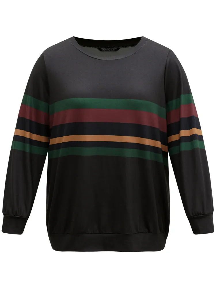 Contrast Striped Basic Crew Neck Sweatshirt sold by Bloomchic product image thumbnail 5