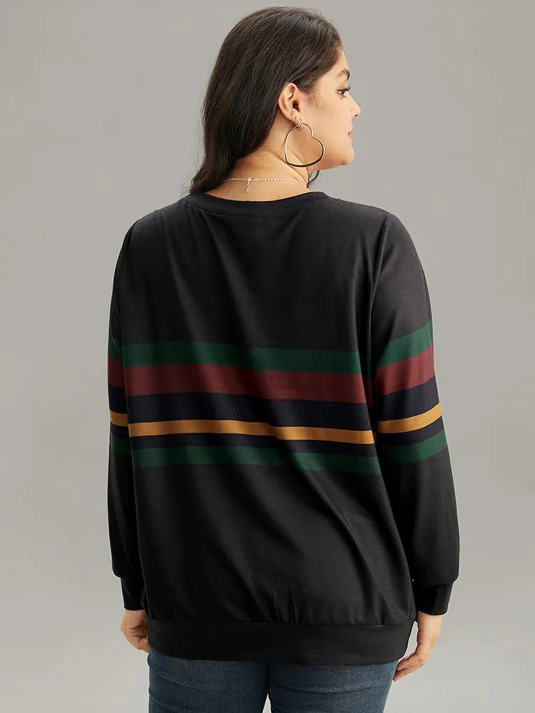 Contrast Striped Basic Crew Neck Sweatshirt sold by Bloomchic product image thumbnail 2