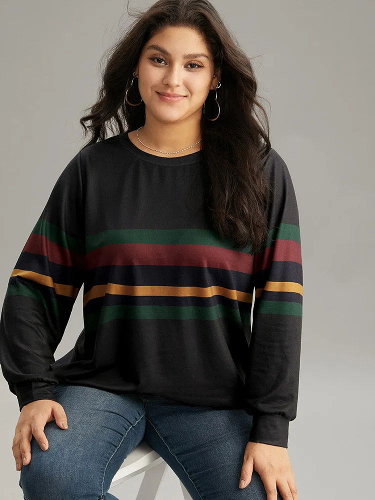 Contrast Striped Basic Crew Neck Sweatshirt sold by Bloomchic product image thumbnail 3