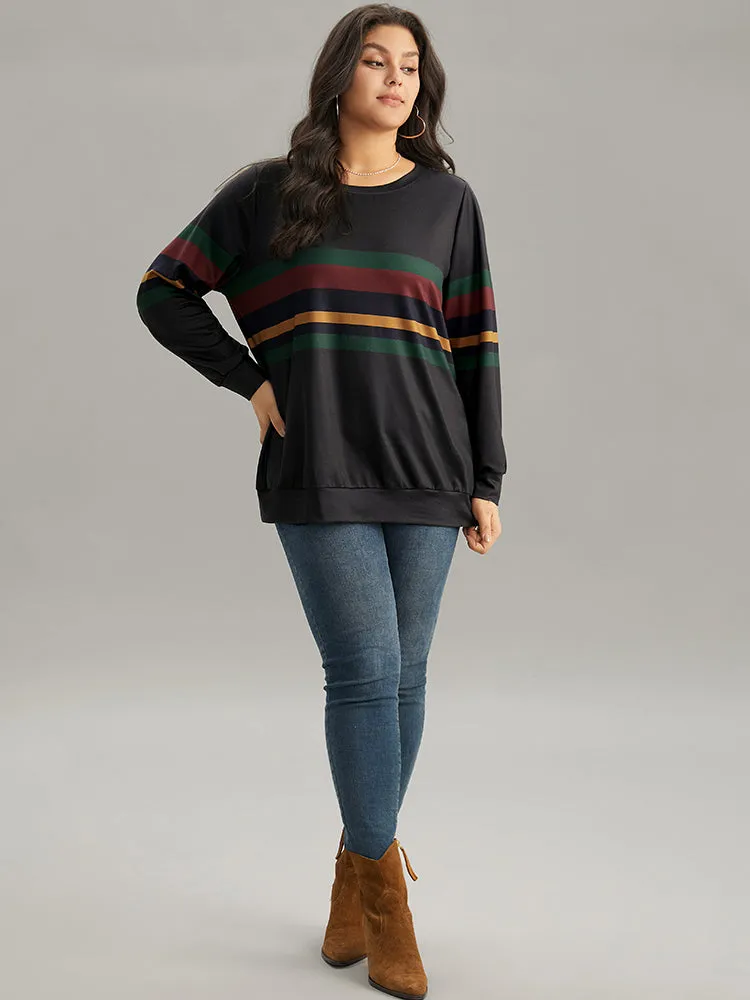 Contrast Striped Basic Crew Neck Sweatshirt sold by Bloomchic product image thumbnail 4