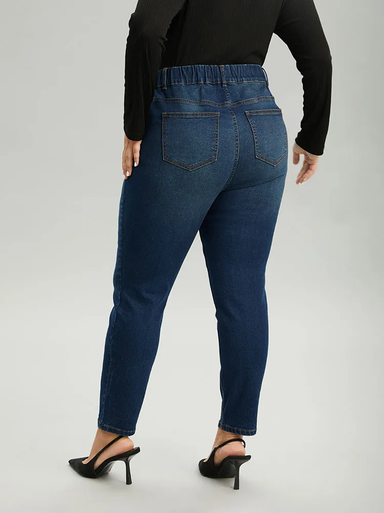 Dark Wash Skinny Elastic Waist Jeans sold by Bloomchic product image thumbnail 5