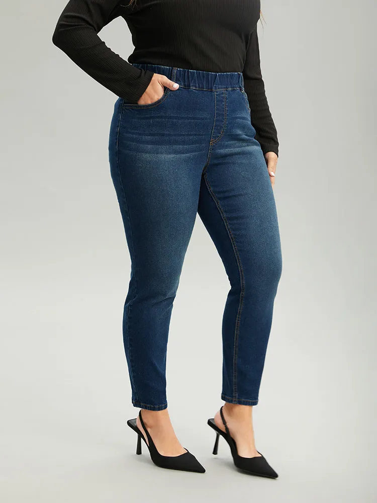 Dark Wash Skinny Elastic Waist Jeans sold by Bloomchic product image thumbnail 2