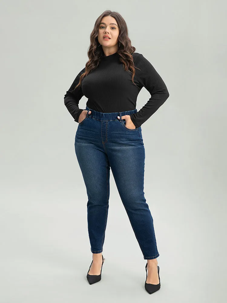 Dark Wash Skinny Elastic Waist Jeans sold by Bloomchic product image thumbnail 3