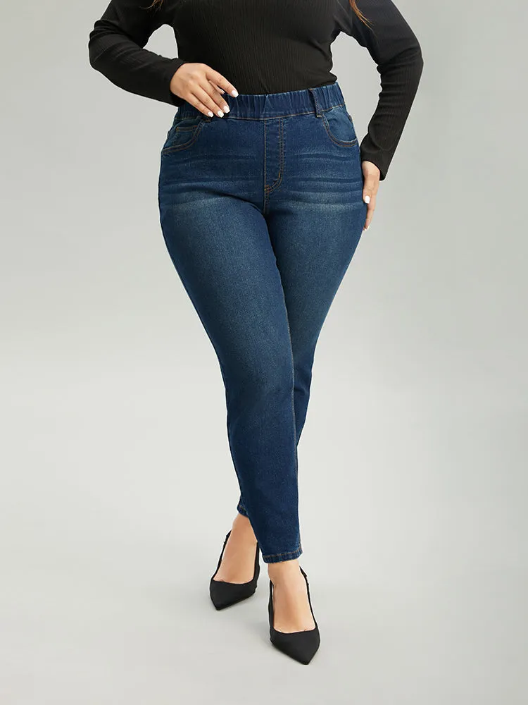 Dark Wash Skinny Elastic Waist Jeans sold by Bloomchic