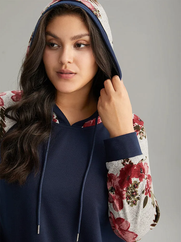 Floral Patchwork Raglan Sleeve Kangaroo Pocket Sweatshirt sold by Bloomchic product image thumbnail 4