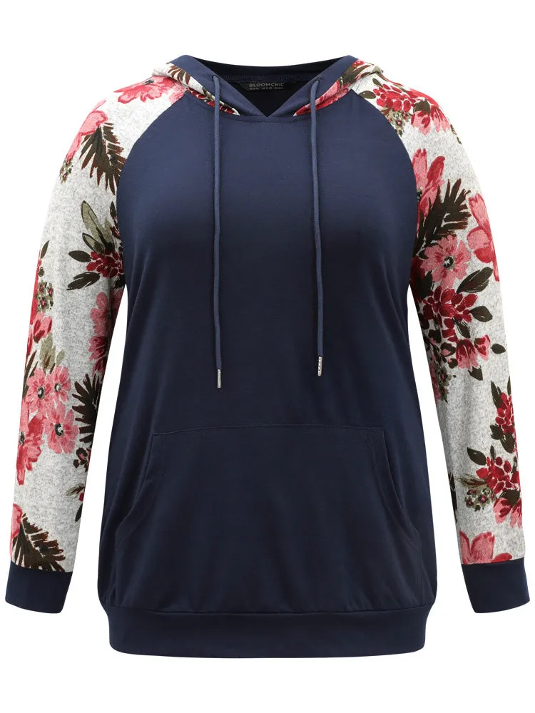 Floral Patchwork Raglan Sleeve Kangaroo Pocket Sweatshirt sold by Bloomchic product image thumbnail 5