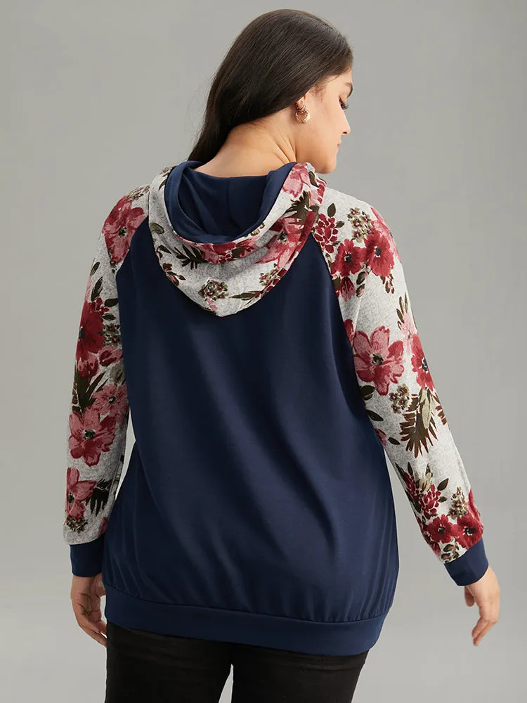 Floral Patchwork Raglan Sleeve Kangaroo Pocket Sweatshirt sold by Bloomchic product image thumbnail 2