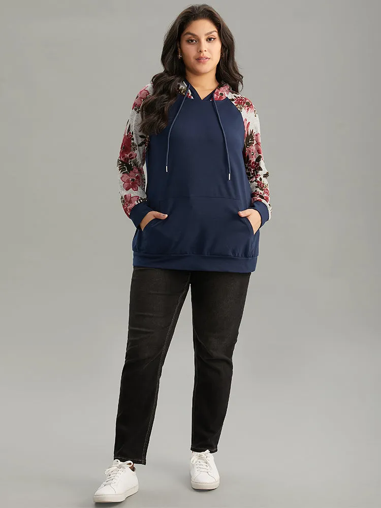 Floral Patchwork Raglan Sleeve Kangaroo Pocket Sweatshirt sold by Bloomchic product image thumbnail 3