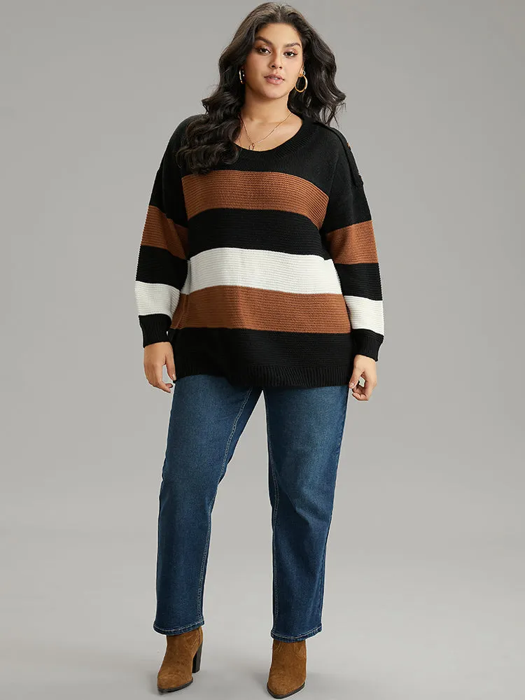 Colorblock Contrast Button Detail Crew Neck Pullover sold by Bloomchic product image thumbnail 4