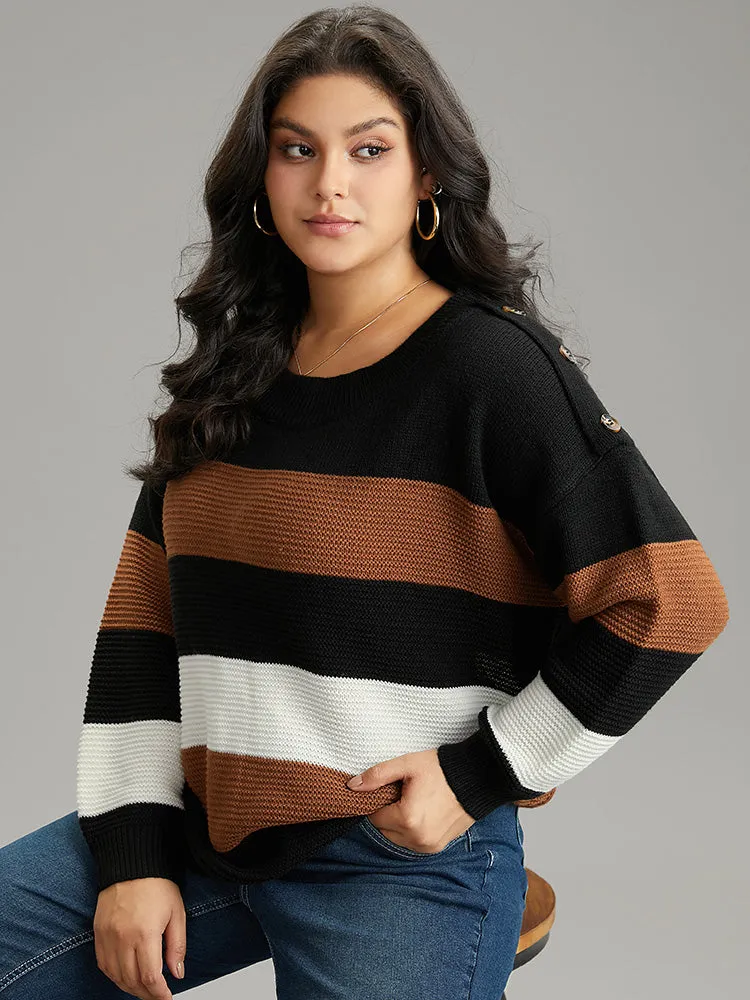 Colorblock Contrast Button Detail Crew Neck Pullover sold by Bloomchic product image thumbnail 3