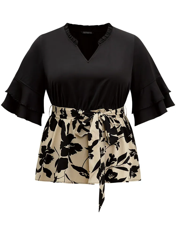 Silhouette Floral Print Belted Tiered Ruffles Blouse sold by Bloomchic product image thumbnail 5